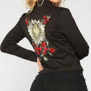 NWT Black Embroidered Heart & Rose Zip Up Jacket M